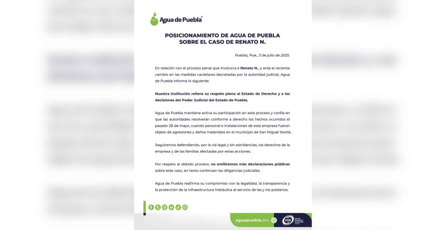 POSICIONAMIENTO DE AGUA DE PUEBLA SOBRE EL CASO DE RENATO N.