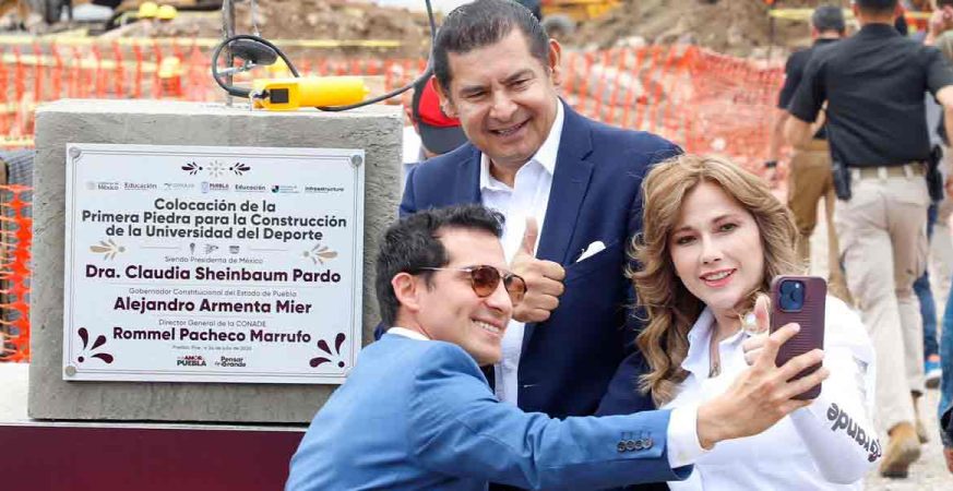 En Puebla se hacen las cosas bien, reconoce Rommel Pacheco, al arrancar construcción de Universidad del Deporte