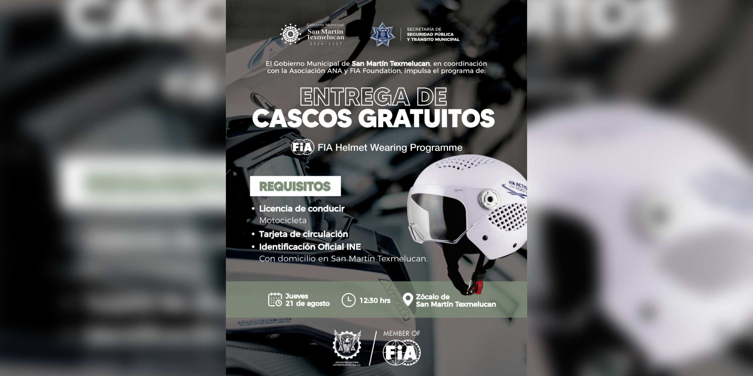 GOBIERNO DE TEXMELUCAN, ASOCIACIÓN ANA Y FIA FOUNDATION ENTREGARÁN CASCOS DE SEGURIDAD A TEXMELUQUENSES