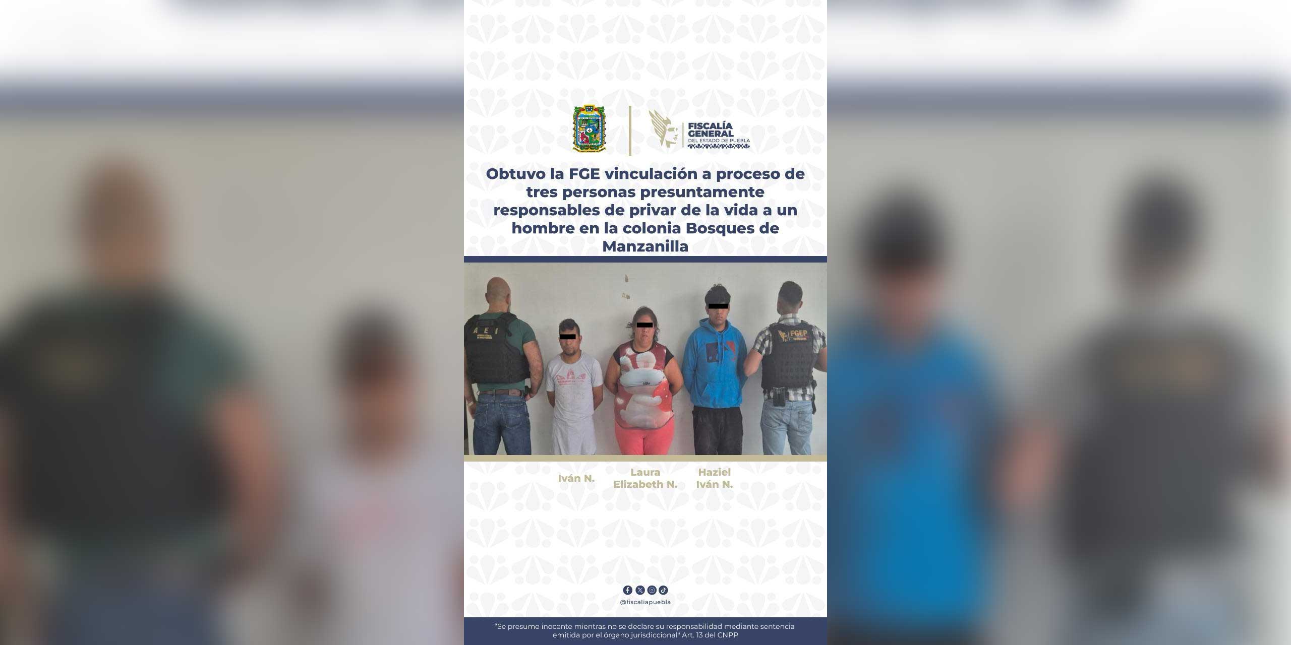Obtuvo la FGE vinculación a proceso de tres personas presuntamente responsables de privar de la vida a un hombre en la colonia Bosques de Manzanilla
