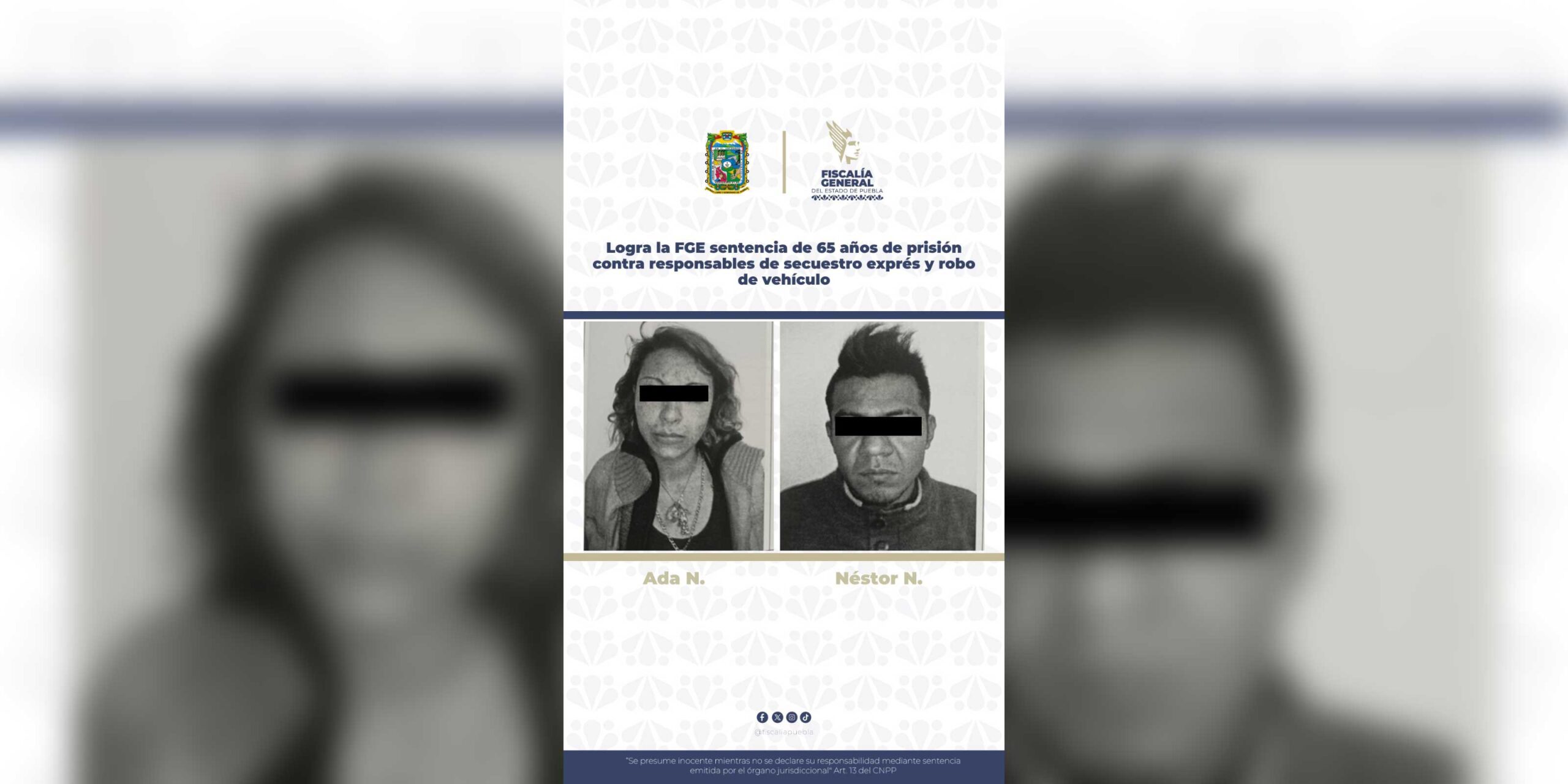 Logra la FGE sentencia de 65 años de prisión contra responsables de secuestro exprés y robo de vehículo