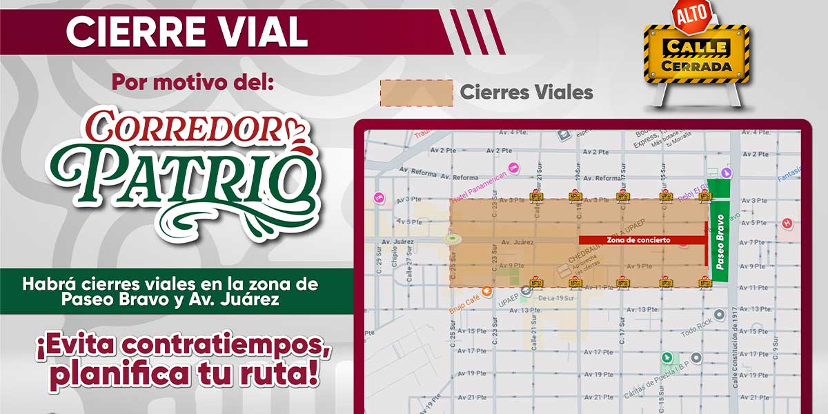 Cierres viales y medidas de movilidad por Corredor Patrio 2025