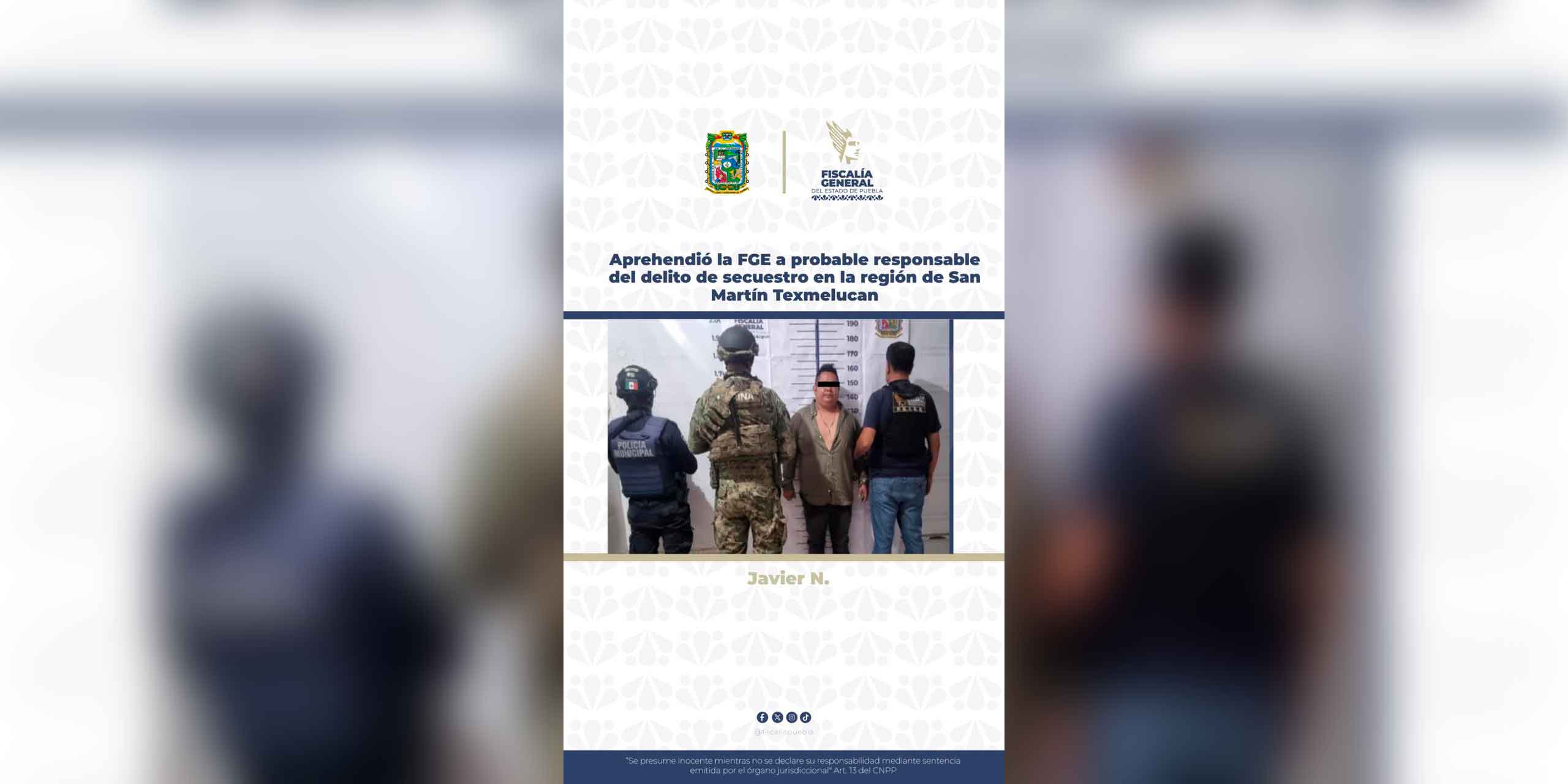 Aprehendió la FGE a probable responsable del delito de secuestro en la región de San Martín Texmelucan