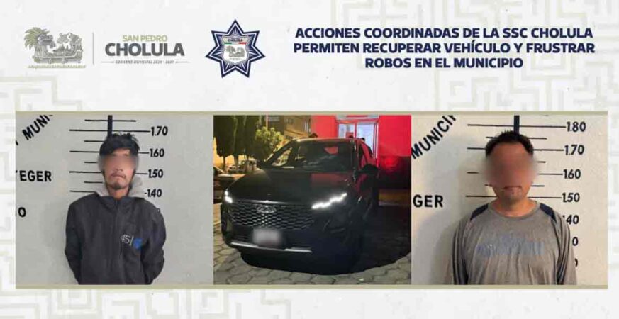Acciones coordinadas de la SSC Cholula permiten recuperar vehículo y frustrar robos en el municipio