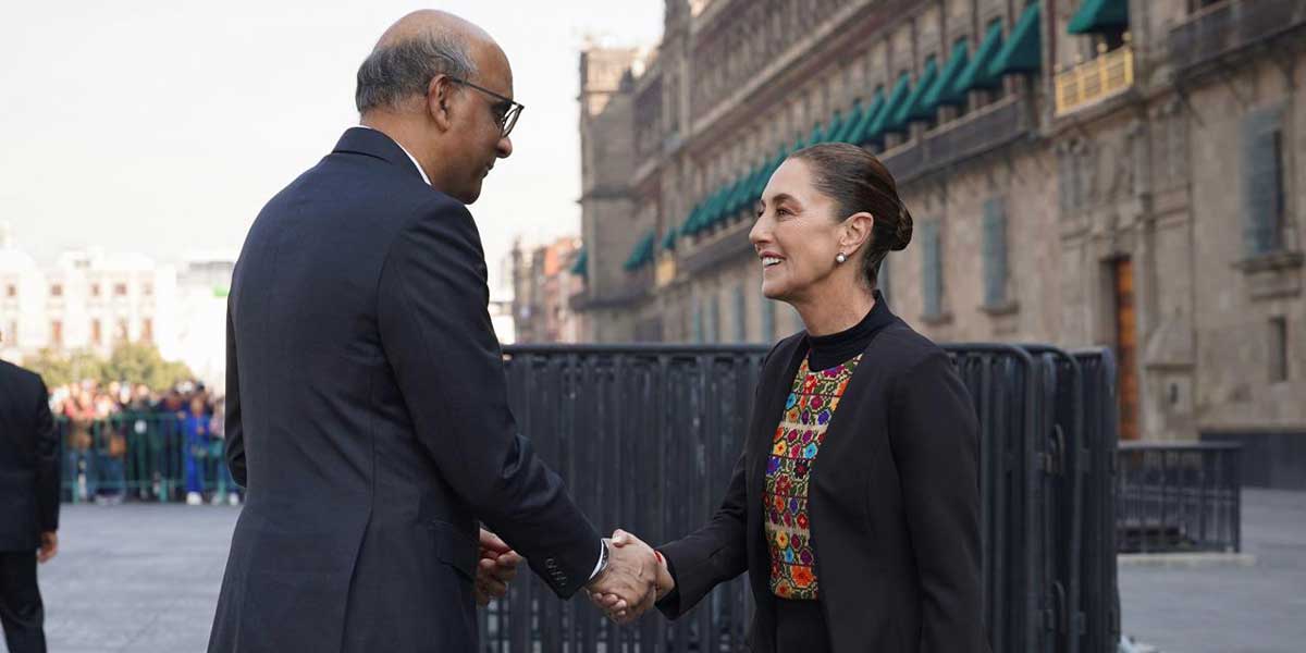 RECIBE PRESIDENTA CLAUDIA SHEINBAUM A SU HOMÓLOGO DE LA REPÚBLICA DE SINGAPUR, THARMAN SHANMUGARATNAM, EN PALACIO NACIONAL