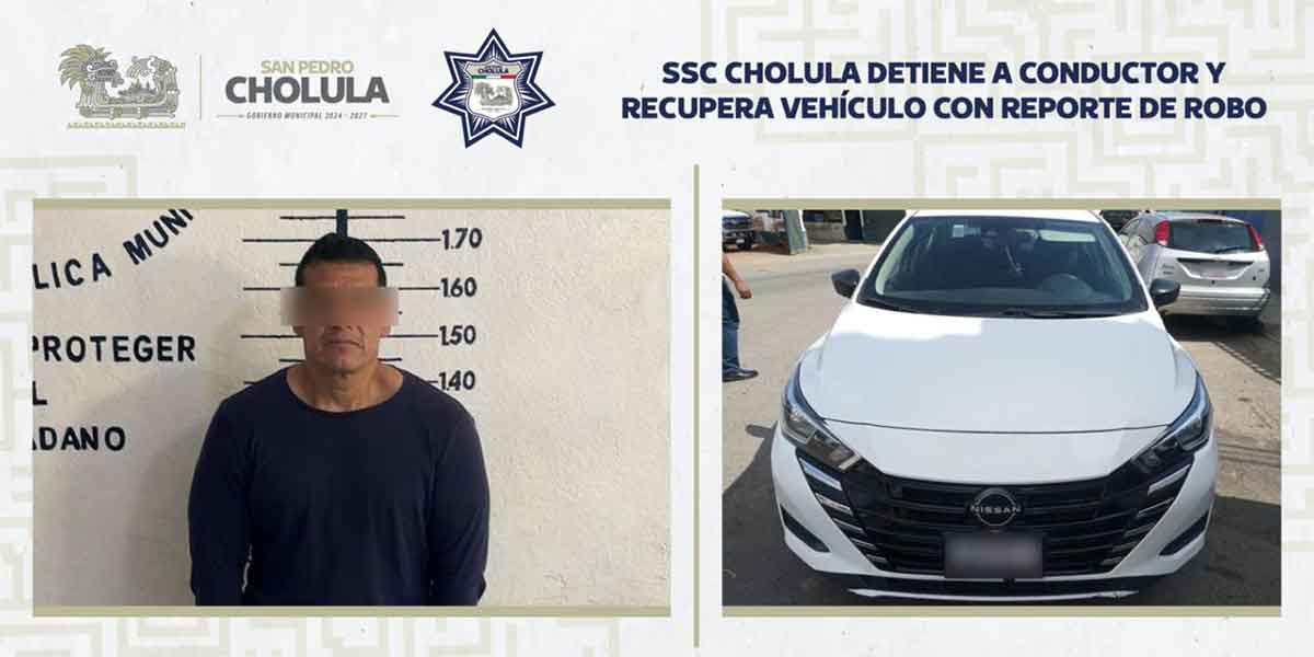SSC Cholula detiene a conductor y recupera vehículo con reporte de robo