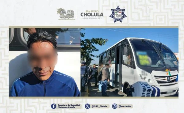 Acción coordinada permite el aseguramiento de un probable responsable relacionado con actos ilícitos en transporte público en San Pedro Cholula