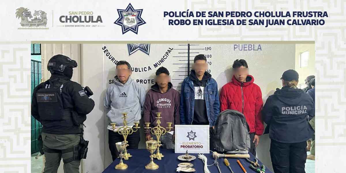 Policía de San Pedro Cholula frustra robo en iglesia de San Juan Calvario