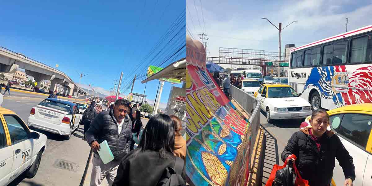 Caos vial y riesgo peatonal en parada de autobuses de Los Tulipanes, Pachuca