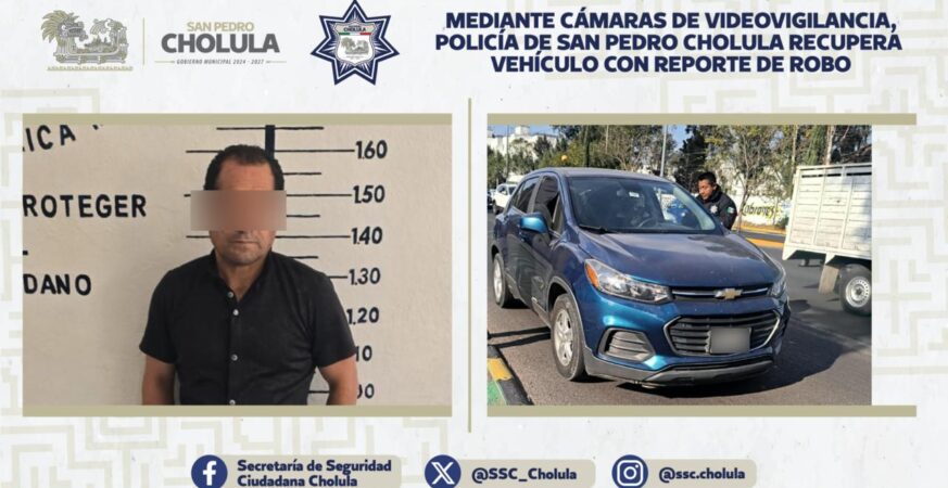 Mediante cámaras de videovigilancia, policía de San Pedro Cholula recupera vehículo con reporte de robo