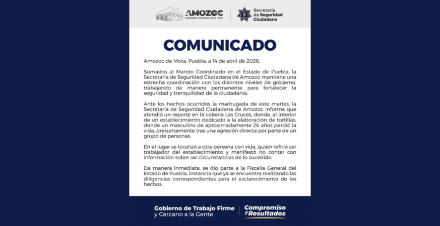 Comunicado Secretaría de Seguridad Ciudadana de Amozoc
