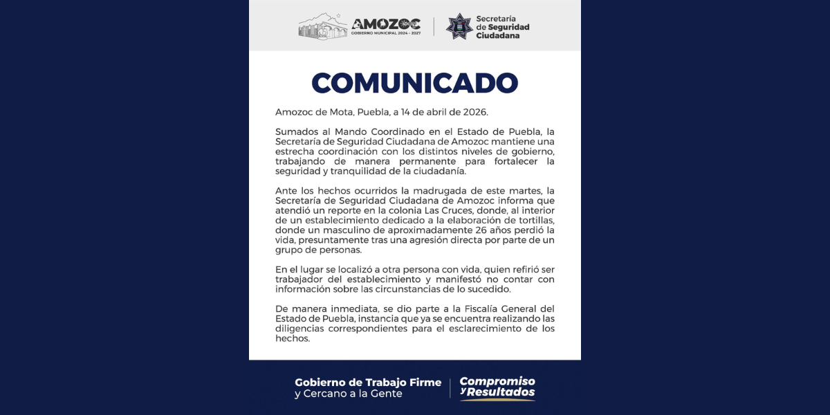 Comunicado Secretaría de Seguridad Ciudadana de Amozoc