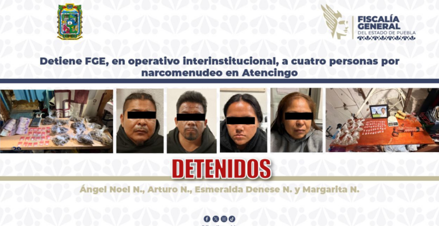 Detiene FGE, en operativo interinstitucional, a cuatro personas por narcomenudeo en Atencingo
