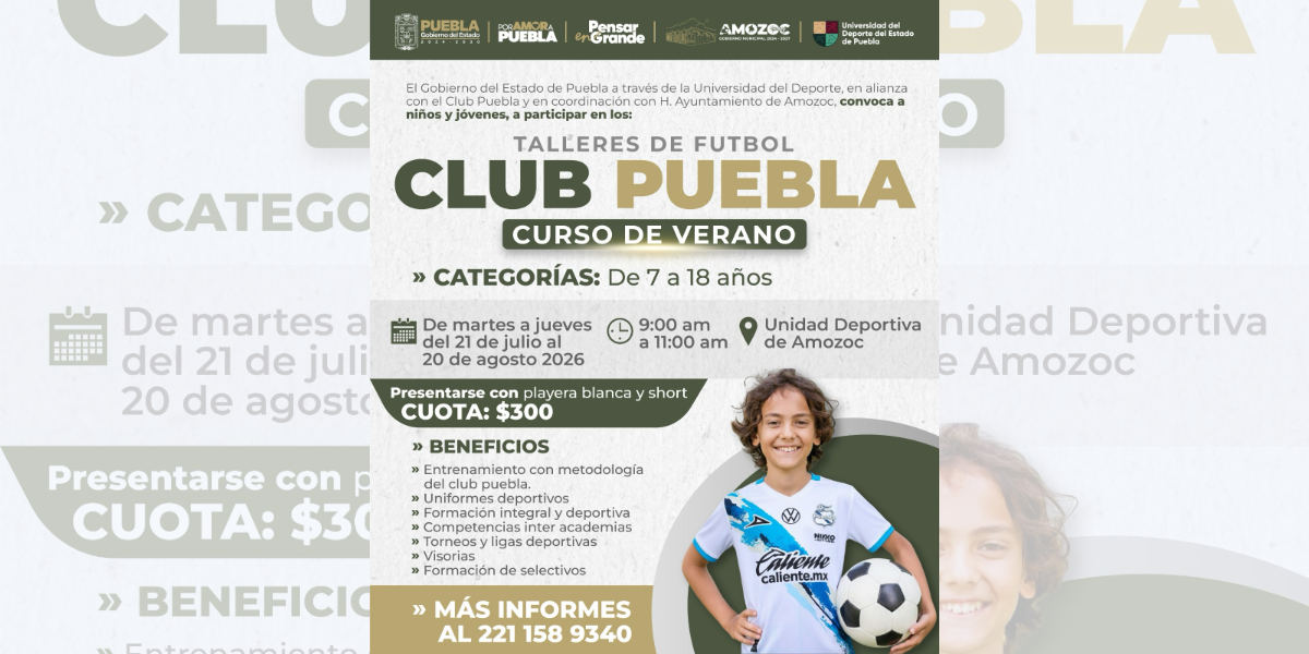 Amozoc impulsa el talento deportivo con el Curso de Verano de los Talleres de Fútbol Club Puebla
