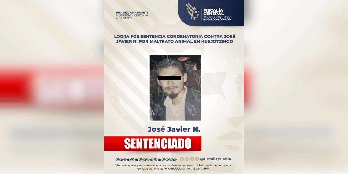 Logra FGE sentencia condenatoria contra José Javier N. por maltrato animal en Huejotzingo