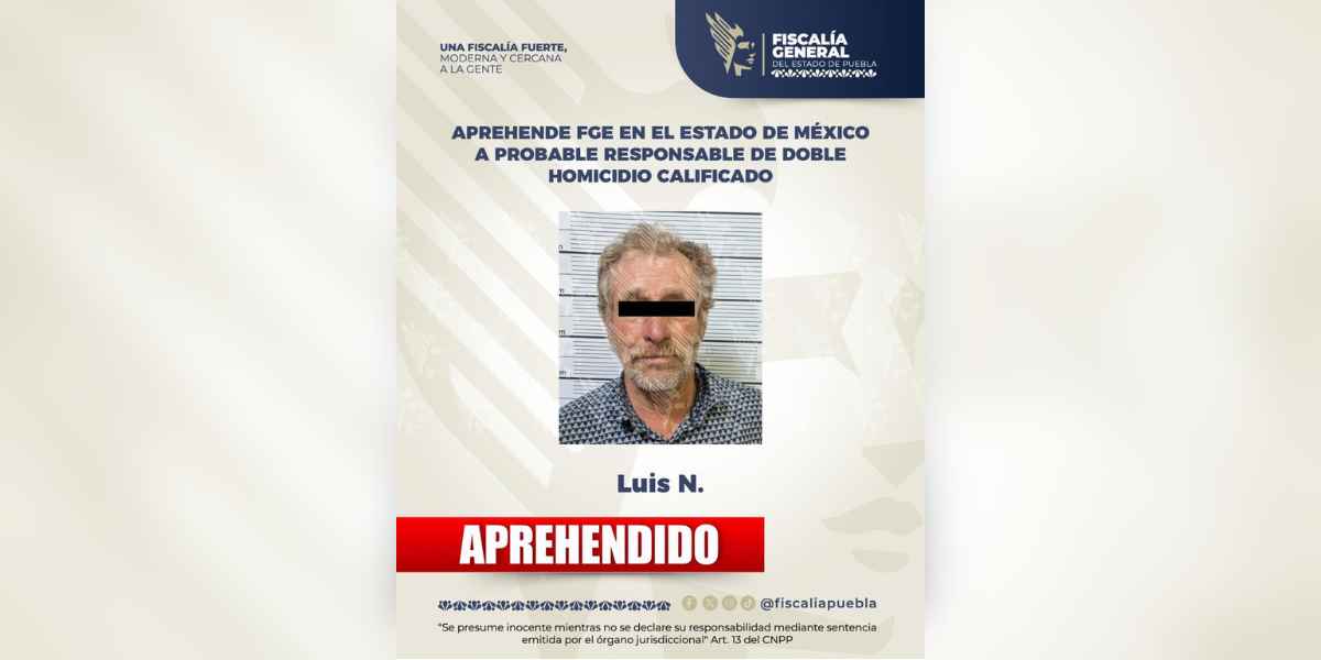 Aprehende FGE en el Estado de México a probable responsable de doble homicidio calificado