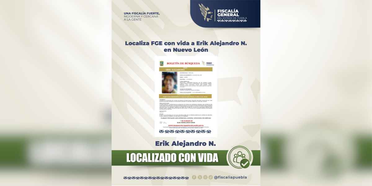 Localiza FGE con vida a Erik Alejandro N.