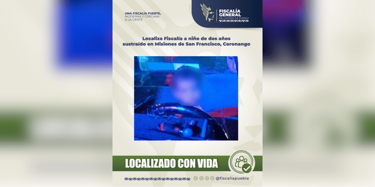 Localiza FGE a niño de dos años sustraído en Misiones de San Francisco