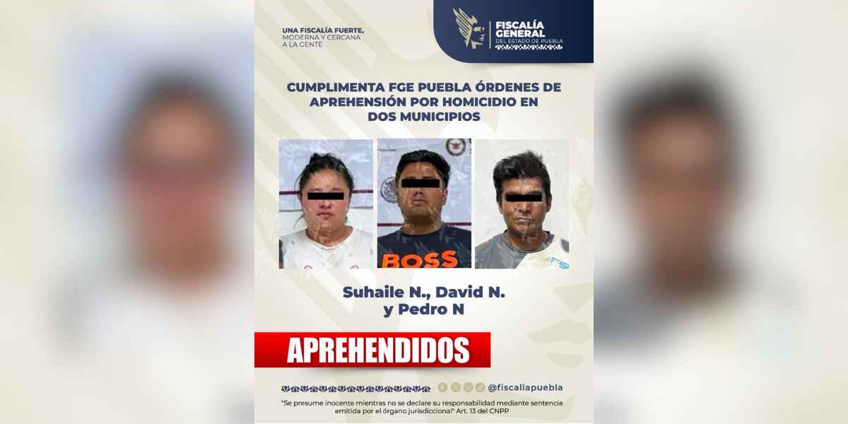 Cumplimenta FGE Puebla órdenes de aprehensión por homicidio en dos municipios